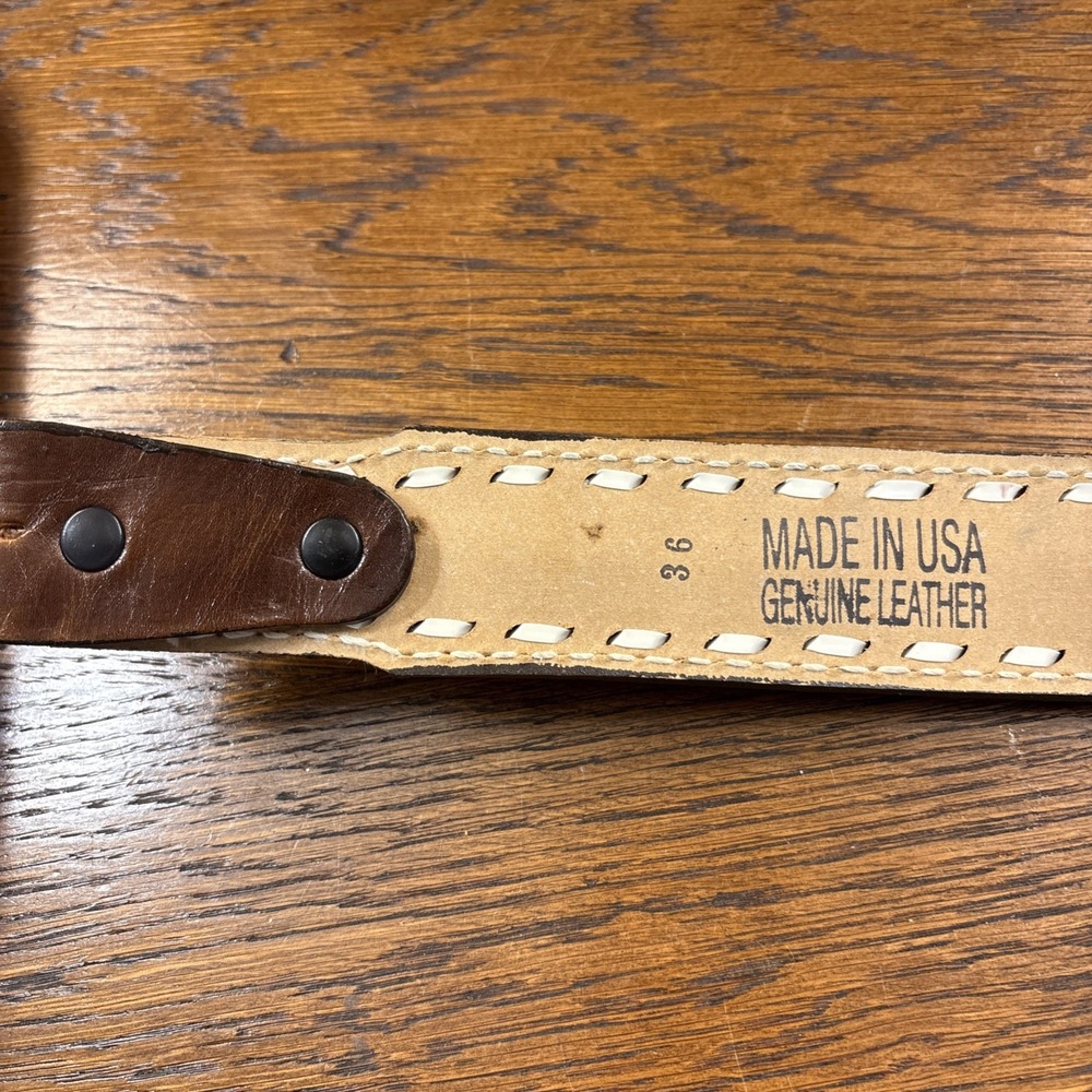 Vintage Hand Tooled Leather Belt Name "Roger" Brown Men 36 Circle G No Buckle - Picture 7 of 8